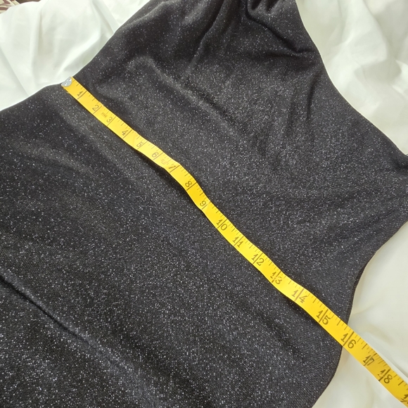 🎄 Arianna by Rachel Kaye EUC One Shoulder shimmery Dress 12 Black slant hem - Picture 11 of 16